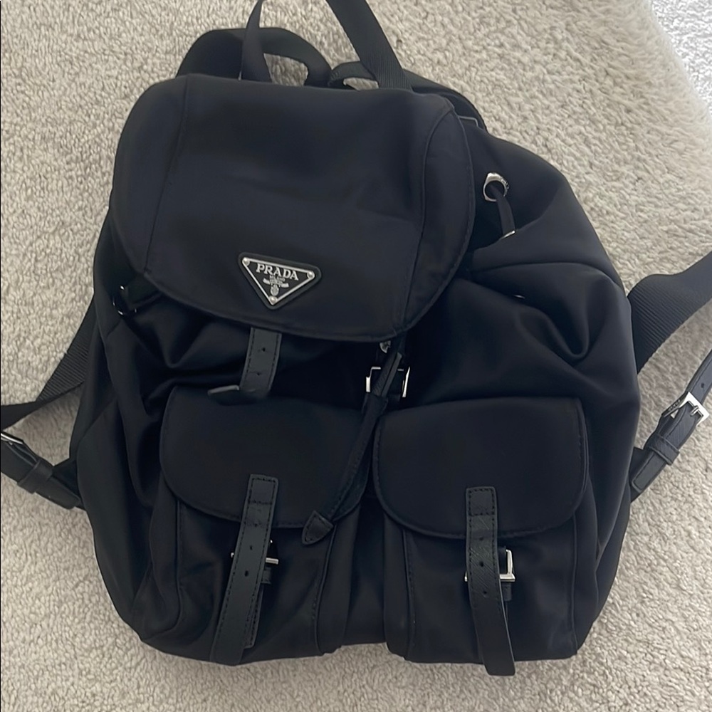 Prada Black Nylon Backpack with Signature Logo